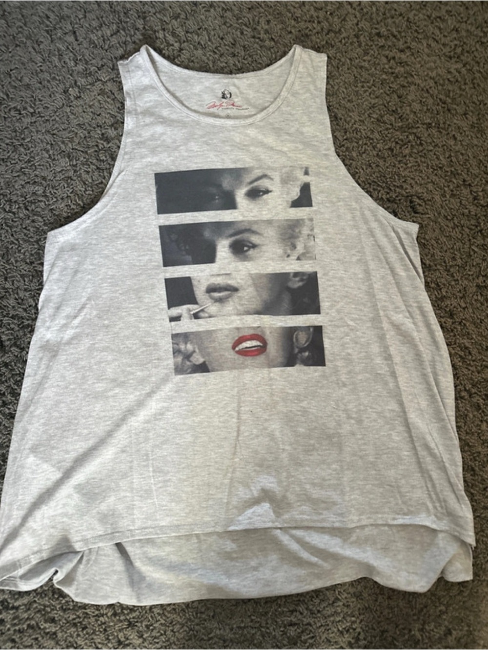 Marilyn Monroe Gray Tank with Black Photo Panels and Red Lip Accent